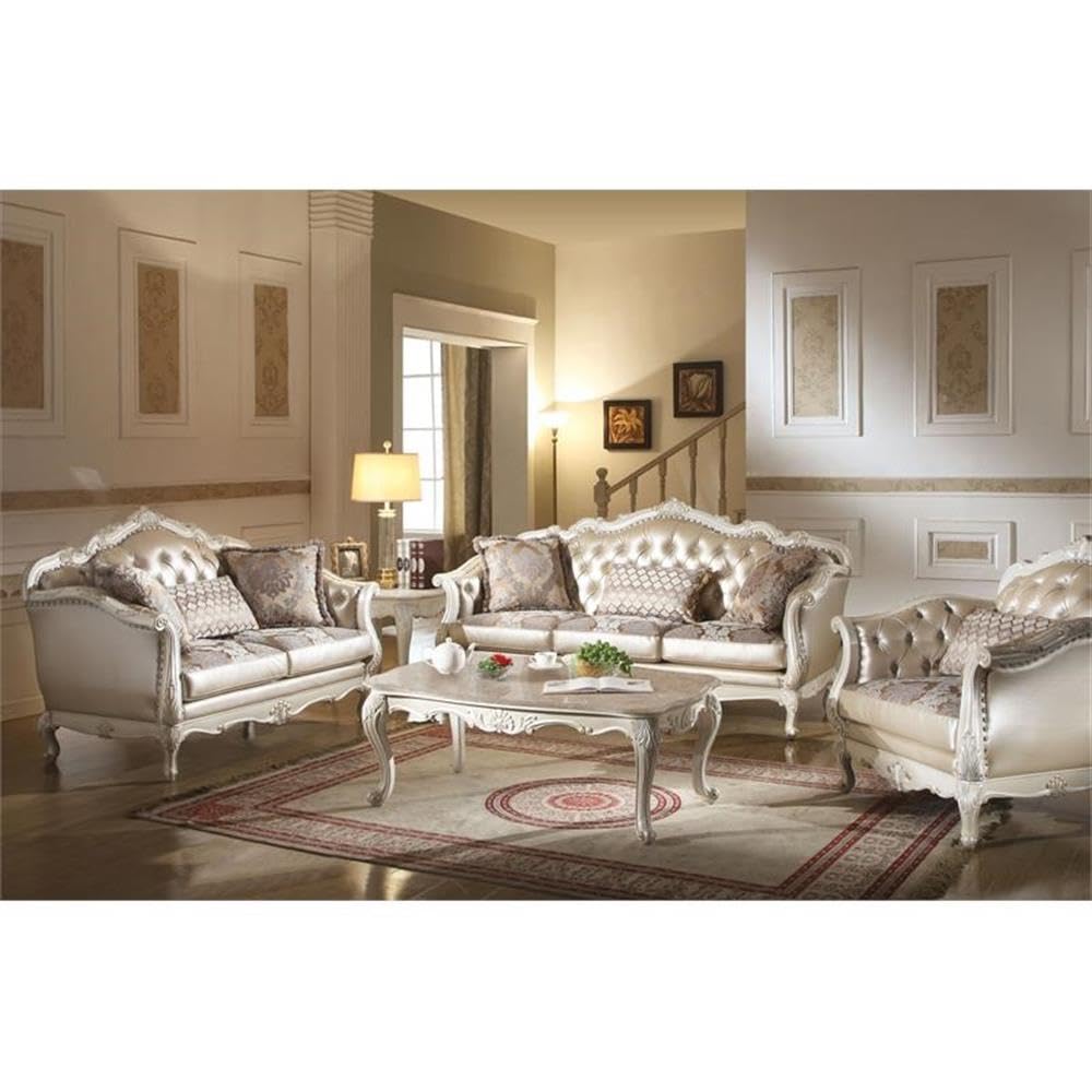 Acme Chantelle Loveseat in Rose Gold PU & Pearl White